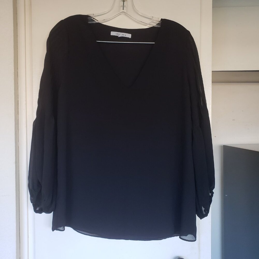 Naked Zebra Black Chiffon Blouse Size M
